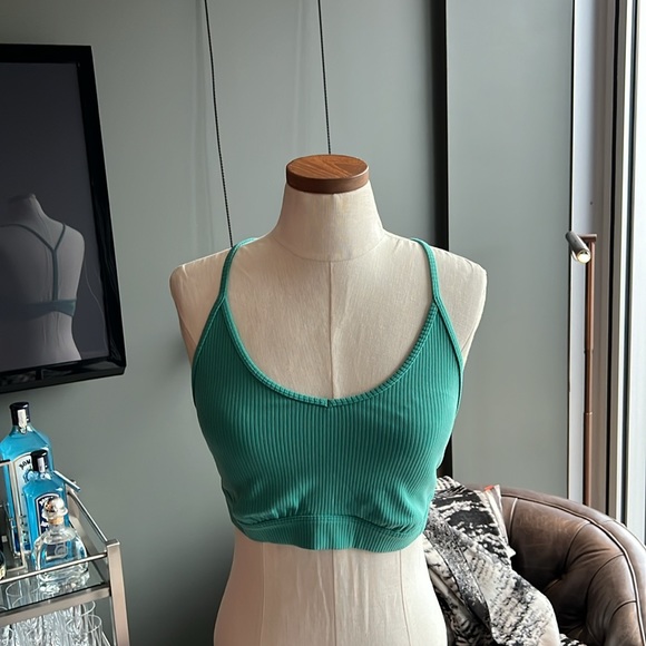 ALO Yoga Blissful Rib Knit Sports Bra in Ocean Teal Size Large - Picture 2 of 9